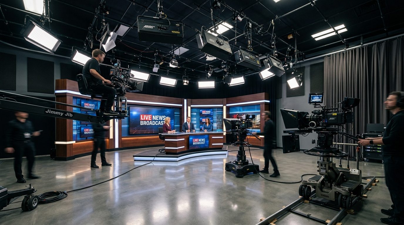 Indoor television production studio and cinema equipment